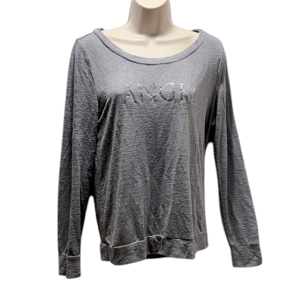Victoria's Secret Womens ANGEL Graphic Gray Long Sleeve Burnout Top Size S